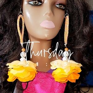 Orange Floral Drop Earrings